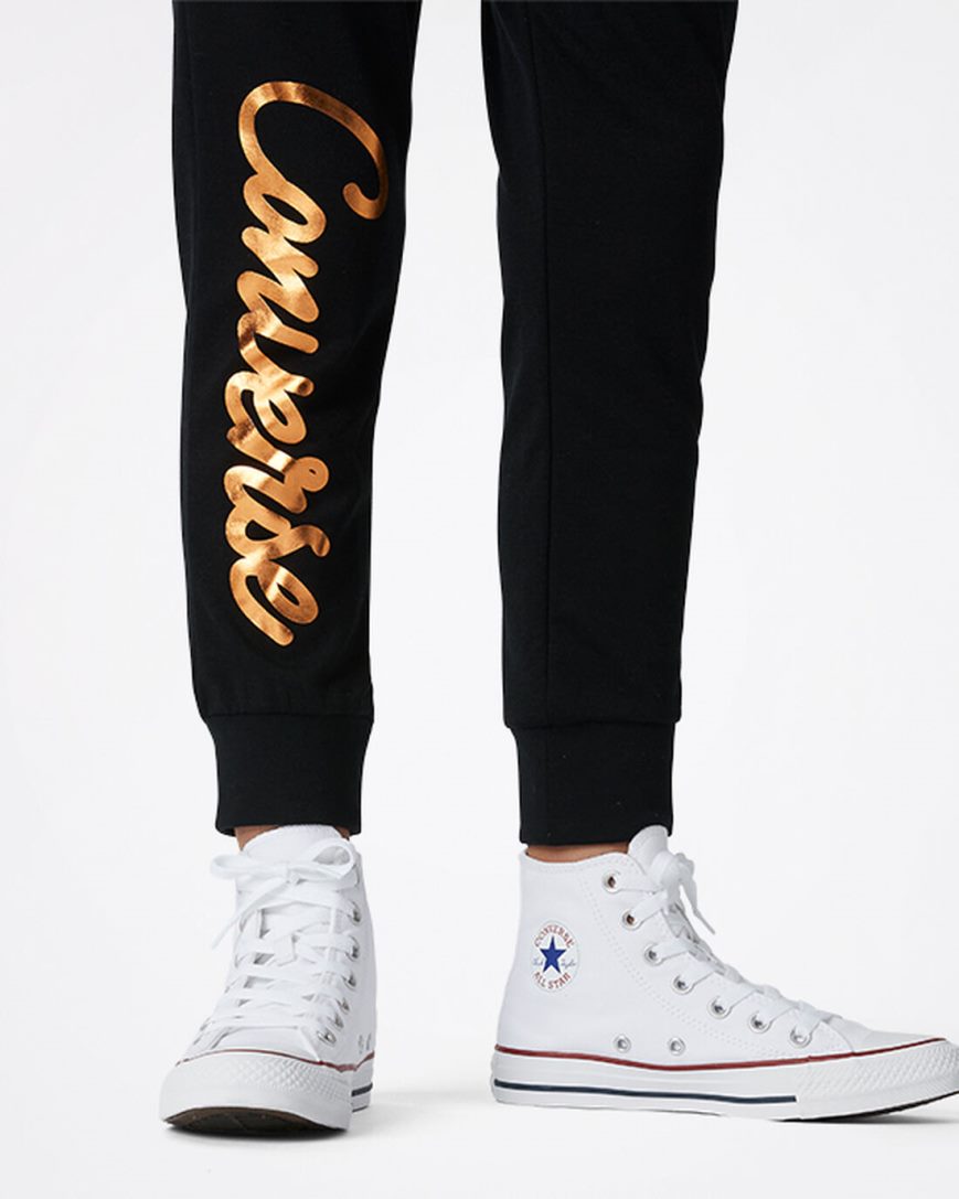 Jogger Nohavice Converse Shiny Wordmark Dievcenske Čierne | SK HILC53